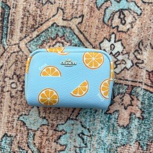 Coach Light Blue Orange Slice Zip Coin Purse